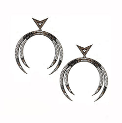 18K white gold earrings, paved grey, black, white diamonds.