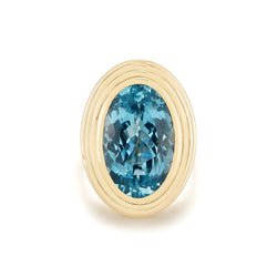 18K Yellow Gold domed ring with 19 carat Aquamarine.