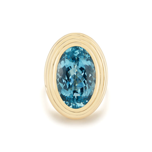 18K Yellow Gold domed ring with 19 carat Aquamarine.