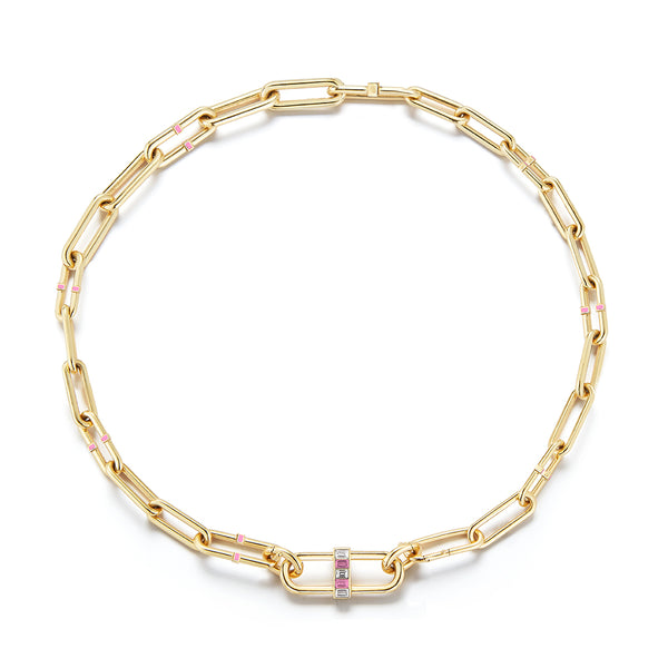 Pink Sapphire Pill Link Necklace