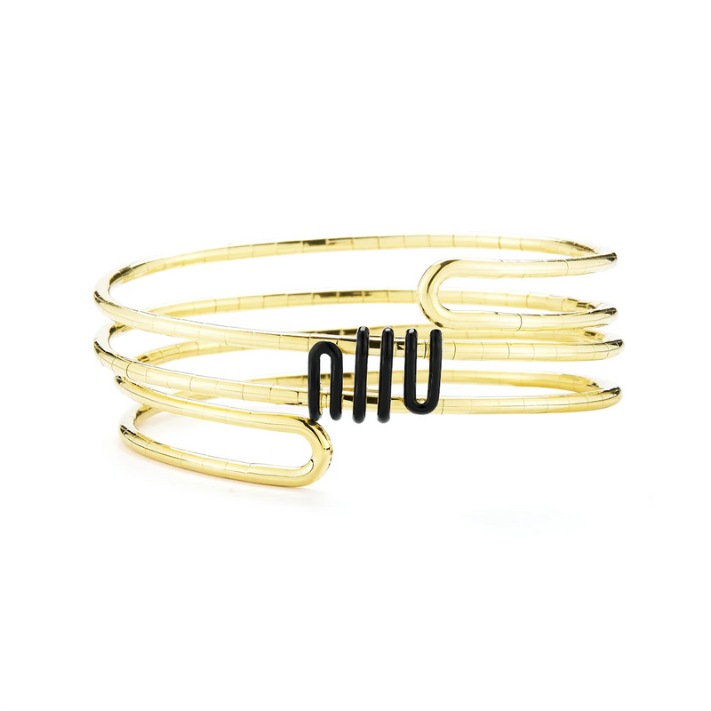 18K yellow spring gold bracelet with black enamel coil.