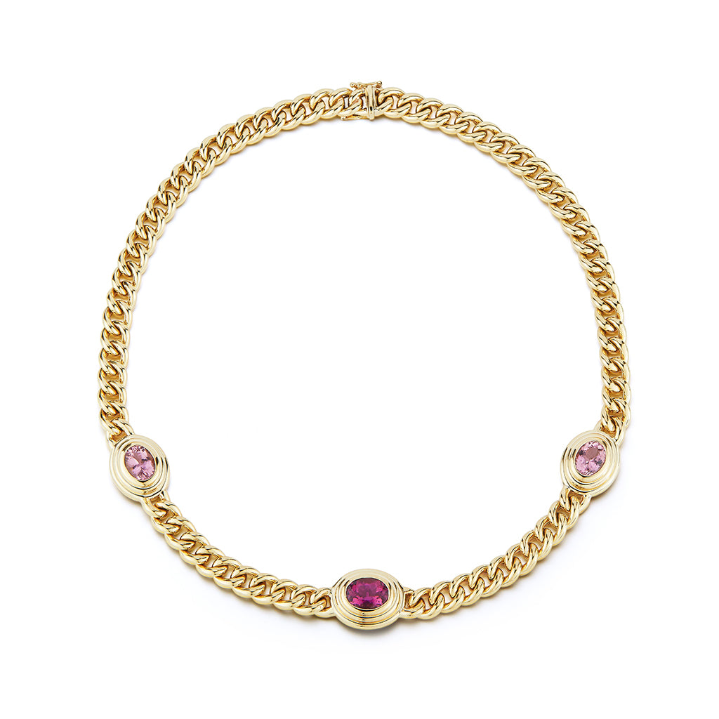 Triple Honey Tourmaline Link Necklace